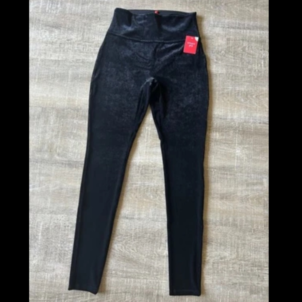 ▶️ Spanx Girl's XL Black Velvet Leggings High Rise Active Athleisure winter NEW